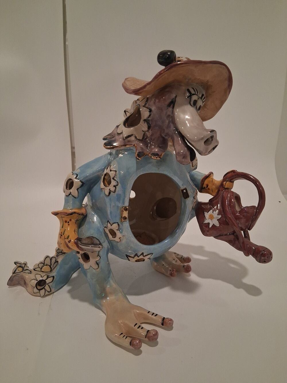 RARE 2004 Blue Sky Clayworks "Daisy" Dragon Dinosaur Tea Light Candle HolderREAD